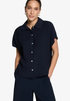 Hemdbluse kurzarm Crinkle-Struktur