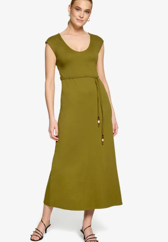 Jerseykleid Maxi mit Bindegürtel