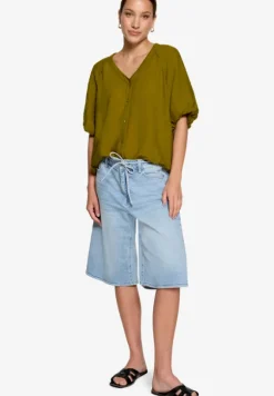 Kurzarm-Bluse mit Bindeband