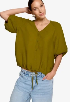 Kurzarm-Bluse mit Bindeband