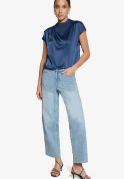 Satinbluse kurzarm mit Stehkragen