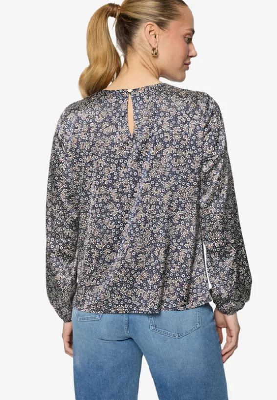 Satinbluse langarm mit Blumen