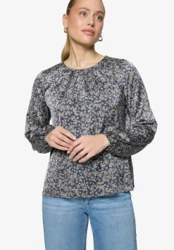 Satinbluse langarm mit Blumen