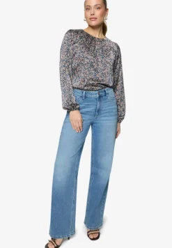 Satinbluse langarm mit Blumen