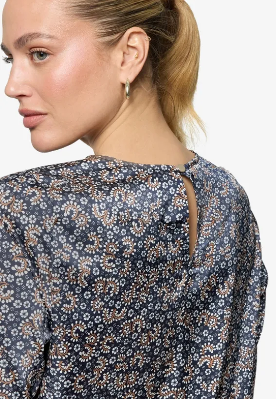 Satinbluse langarm mit Blumen