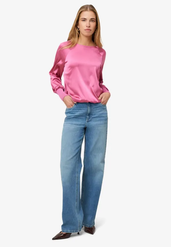 Satinbluse mit Strickbündchen
