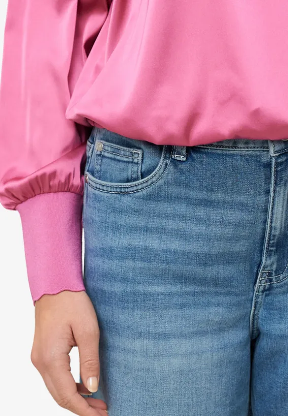 Satinbluse mit Strickbündchen