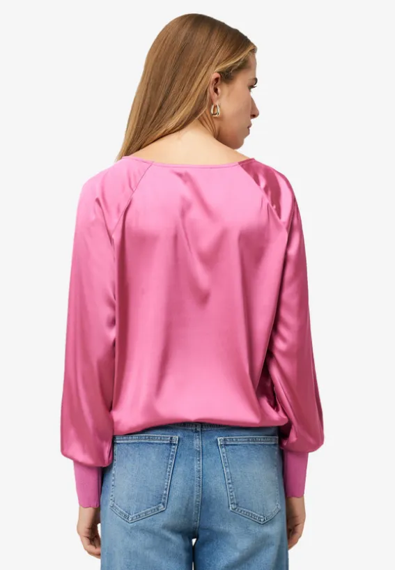 Satinbluse mit Strickbündchen